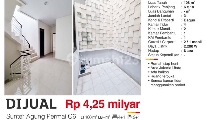 Rumah di Suter Agung Permai C6, Sunter Bagus