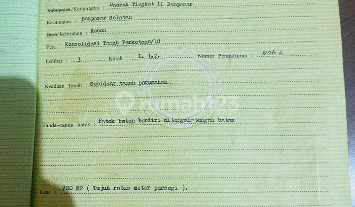 For Sale Cheap Land in Tukad Badung Renon. Land area 700M2. Price 1 Billion Per Are Negotiable