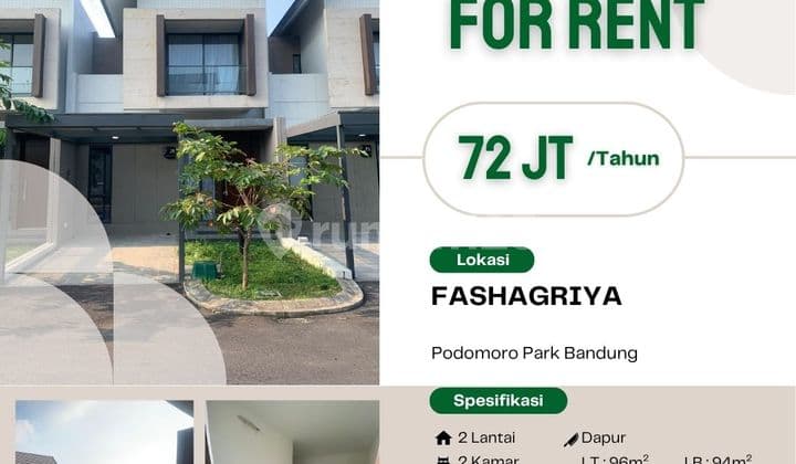 Disewakan Rumah 2 Lantai Di Cluster Fashagriya Podomoro Park Bandung