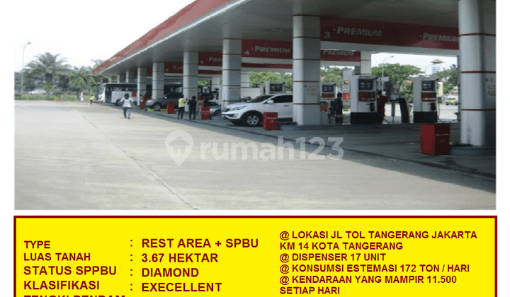 di Jual Rest Area + Spbu Jl Tol Tangerang Jakarta Km 14 Tangerang