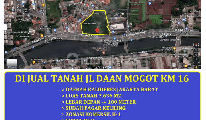 di Jual Tanah 7000 meter zona komersil Jl Daan Mogot Km 16 Kalideres Jakarta Barat