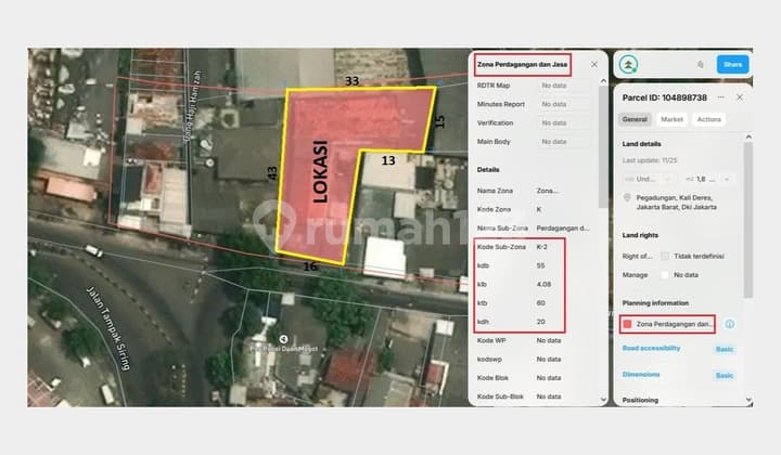 Di Jual Tanah Luas 1000 Meter Zonasi Komersil Kalideres Jakarta Barat