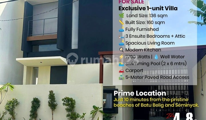 10 Menit ke Batu Belig & Seminyak Fully Furnished Private Pool Villa Area Kerobokan, Semer - Lokasi Ini Selalu Dicari Investor