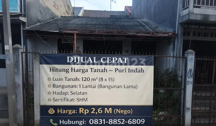 Dijual Rumah Hitung Tanah Puri Indah