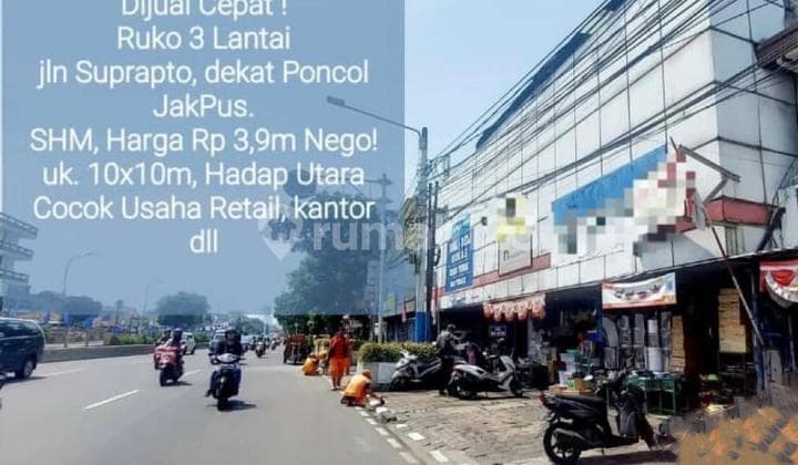 RUKO 3 LANTAI LOKASI RAMAI STRATEGIS di Jalan Letjen Suprapto dekat Poncol