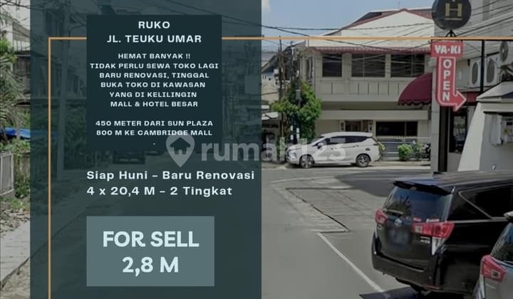 Ruko Jl. Teuku Umar. Kawasan Mall & Hotel. 450 Meter ke Sun Plaza