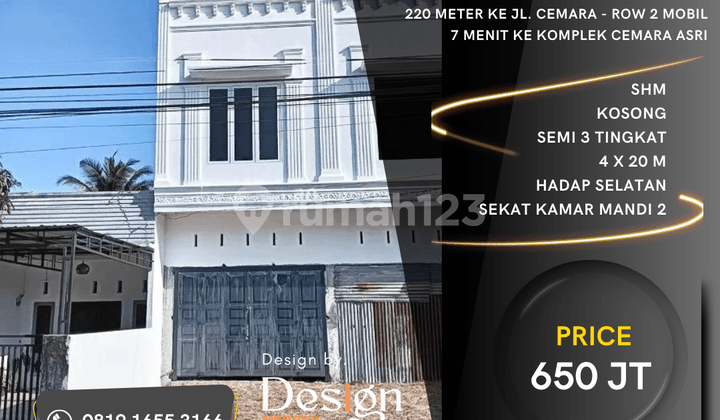 Ruko Strategis. 220 M Ke Jl. Cemara. 500 M Ke Jl. Krakatau