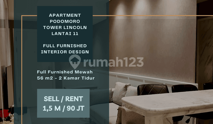 Jual/sewa. Apartment Podomoro. Uk. 56 M2. Full Furnished Mewah