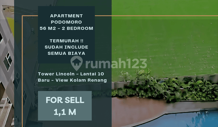 Termurah! Apartment Podomoro. 56 m2. 2 Bedroom. View Kolam Renang