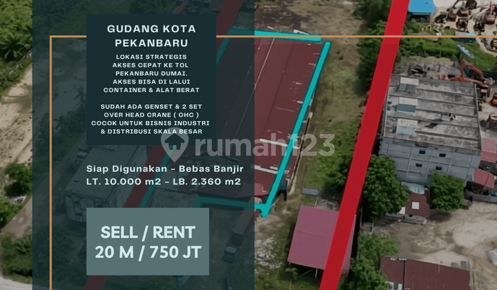 Jual/Sewa. Gudang Kota Pekanbaru. Luas Tanah 1 Hektar. Siap Pakai