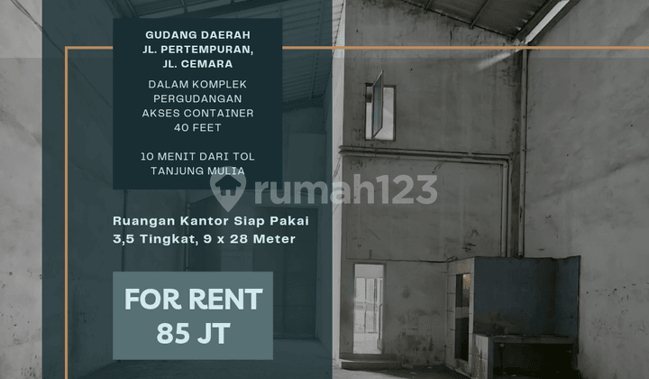 Gudang Daerah Jl. Pertempuran, Cemara. 10 Menit Dari Tol Helvetia