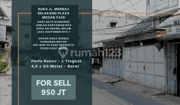 Ruko Jl. Merbau. Belakang Plaza Medan Fair. Investasi Terbaik !!