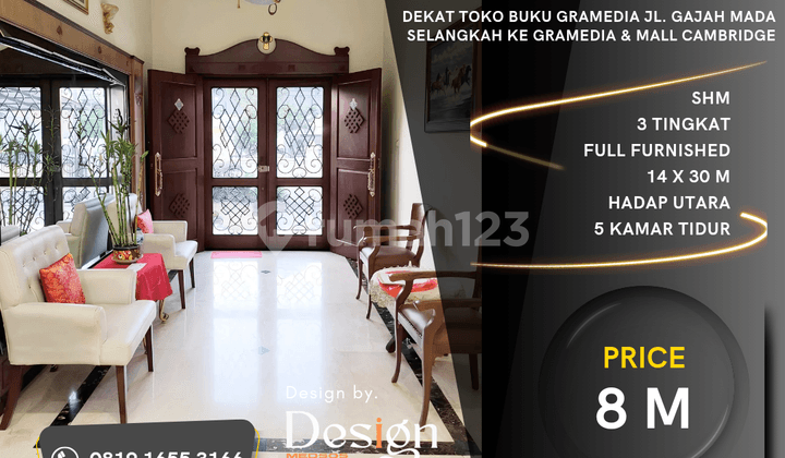 Rumah Mewah Luas. Inti Kota. Selangkah Ke Gramedia Jl. Gajah Mada
