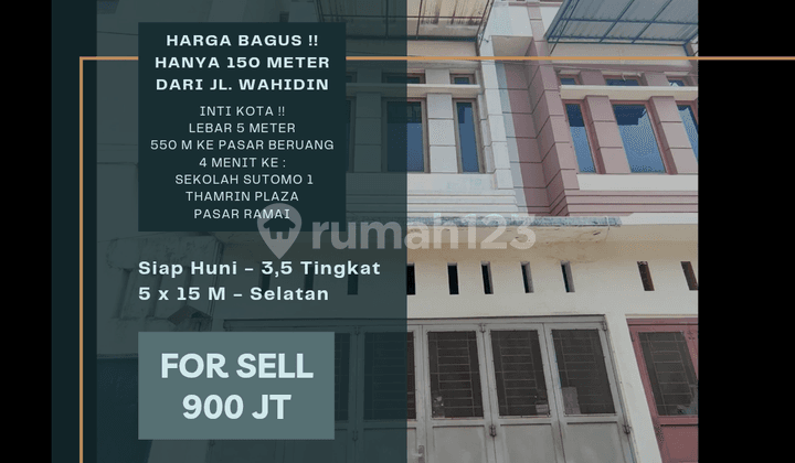 Ruko Hook Hanya 150 Meter Dari Jl. Wahidin. Inti Kota. Lebar 5 M