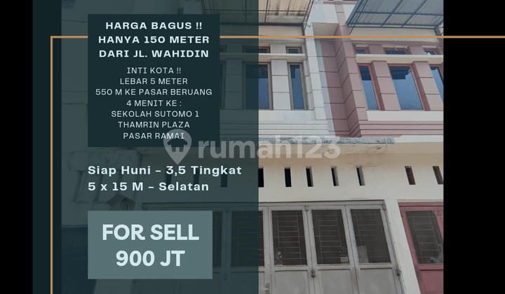 Ruko Hook Hanya 150 Meter Dari Jl. Wahidin. Inti Kota. Lebar 5 M