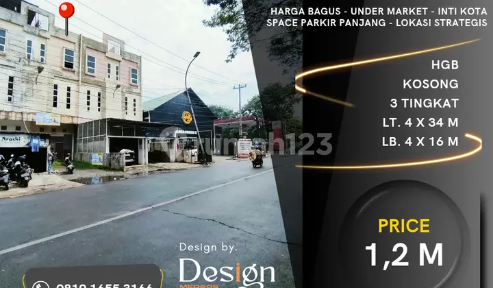 Ruko Jl. Sutomo Ujung. 800 M Dari Hotel Grand Mercure. Inti Kota