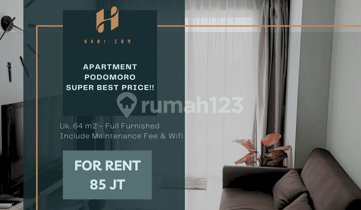 Apartment Podomoro. 64 m2. Full Furnished. Harga Sangat Bagus !!