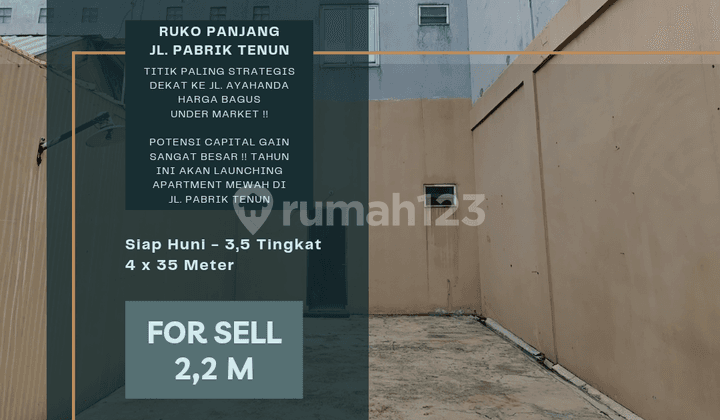Ruko Jl. Pabrik Tenun. Panjang Tanah 35 Meter. Harga Under Market