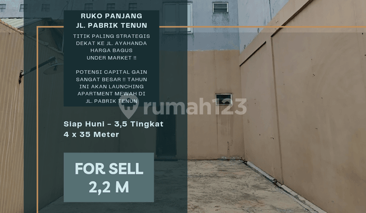 Ruko Jl. Pabrik Tenun. Panjang Tanah 35 Meter. Harga Under Market