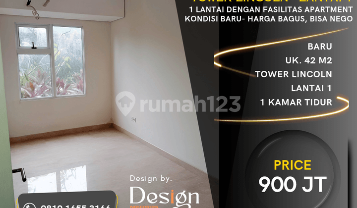 Apartment Podomoro. Kondisi Baru. 1 Bedroom. Lantai 1 (1 Lantai Dengan Fasilitas Apartment). Tower Lincoln