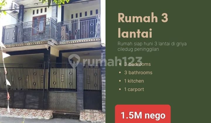 Rumah 3 Lantai SHM siap huni di Griya Ciledug