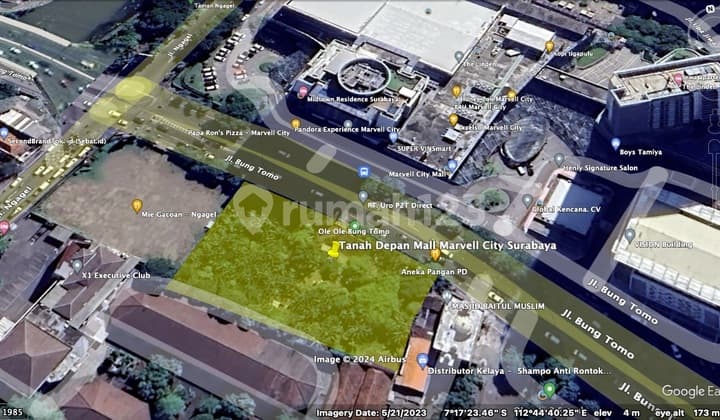 Dijual Tanah 0 Jalan Raya di Jl Bung Tomo Ngagel, Surabaya