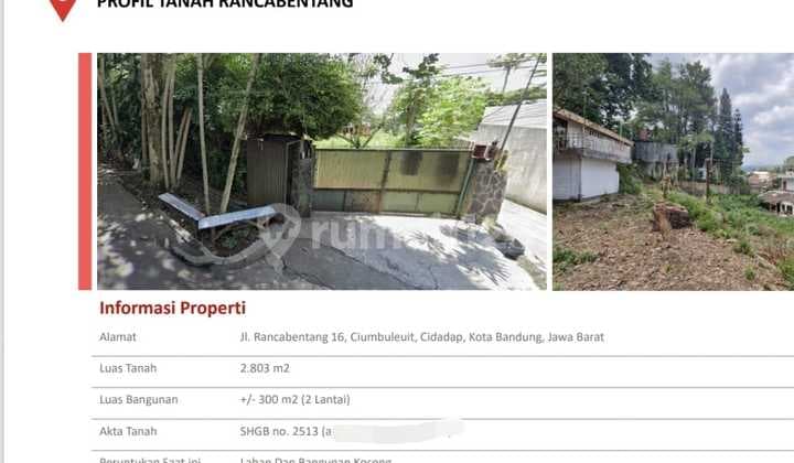 Sewa Ruang Usaha Tanah Luas di Rancabentang Ciumbuleuit Bandung