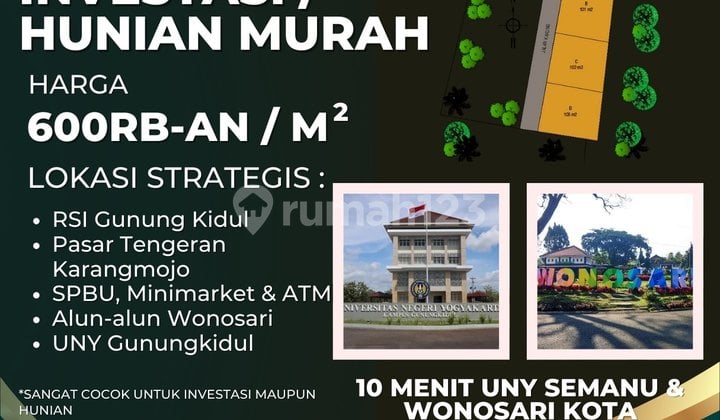 Tanah Murah di Karangmojo Dekat RSI Gunungkidul Wonosari Kota SHM