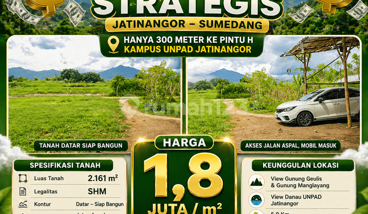 Sell Land Jatinangor 2,161 m² Freehold Near Unpad Gate Mountain View