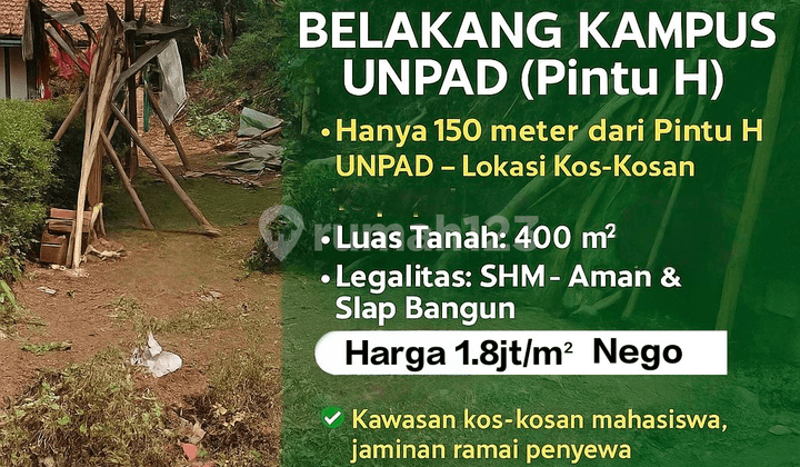 Tanah Dijual Shm 2 Menit Pintu H Unpad Harga Nego Lingkungan Kost