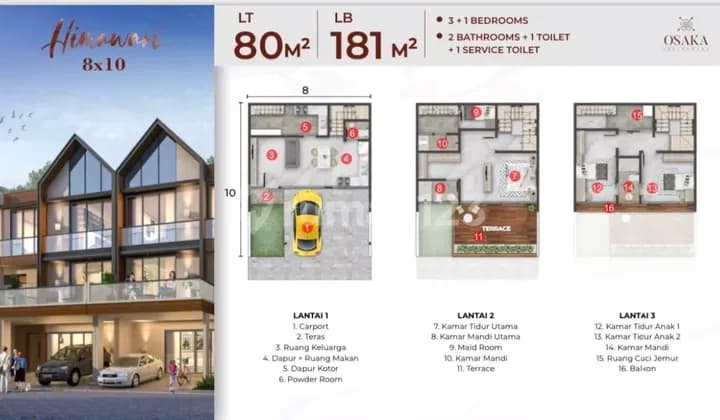 dijual rumah pik 2 uk 8x10 hook osaka residence 3 lantai harga termurah