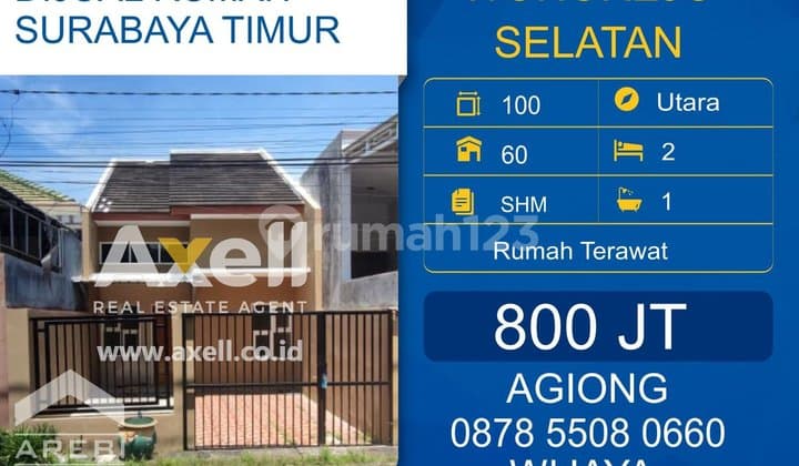 Rumah Wonorejo Selatan Dijual