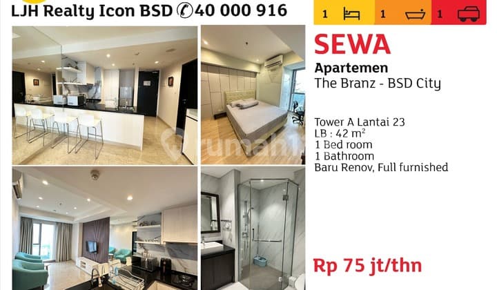 Apartemen The Branz Bsd@ 1 Kamar Tidur Furnished