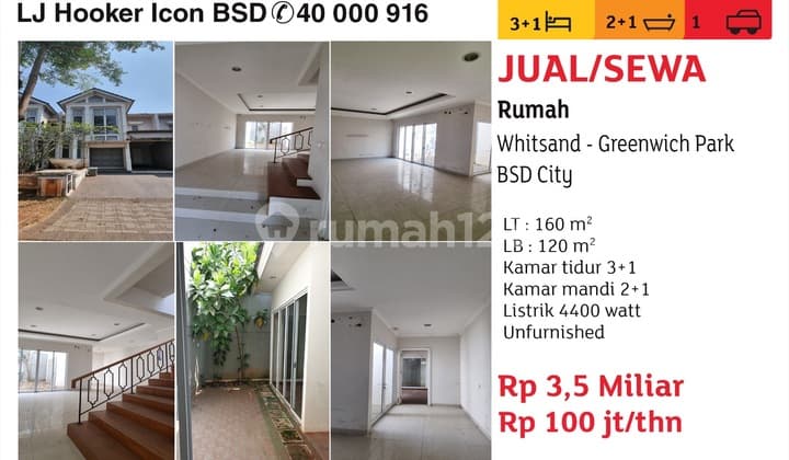 Dijual Rumah Bagus di BSD Green Wich, Tangerang
