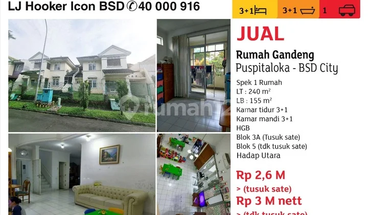 Rumah Gandeng Bagus di BSD Puspita Loka HGB - Hak Guna Bangun