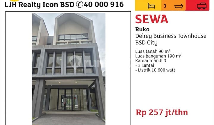 Ruko Delrey (Baru) BSD 3 Lantai Strategis