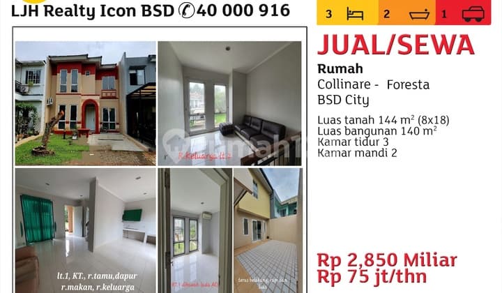 Rumah2lt Dibsd Foresta Unfurnished