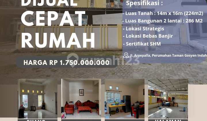 Dijual Cepat Rumah 2Lt Perum Taman Gosyen Indah Harga Murah !