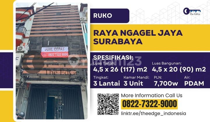 Dijual Ruko 3 Lantai Raya Ngagel Jaya Parkiran Luas di Surabaya