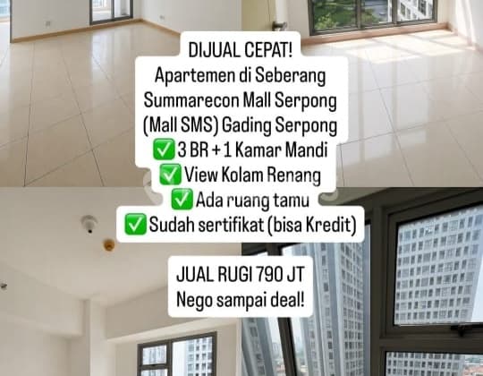 Jual Rugi Apartemen Mtown 3Br Gading Serpong
