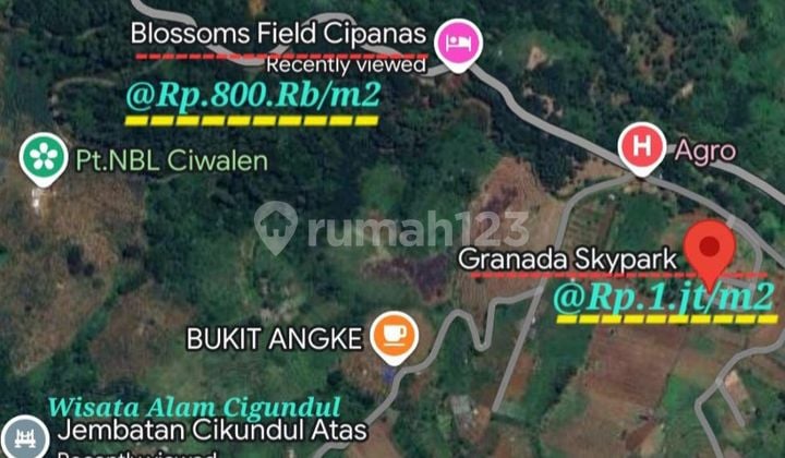 DIJUAL Tanah 12.385 m2 di antara Granada Sky Park dan Brossoms Field, Cipanas