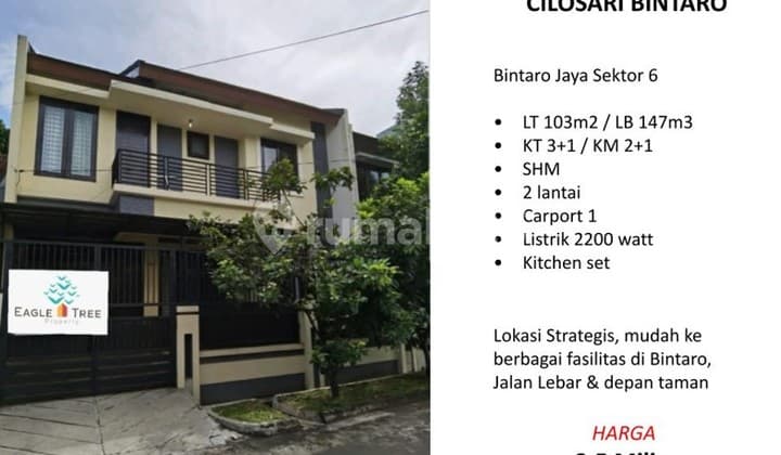 SUPERMURAH. Rumah Cilosari, Bintaro Jaya. SiapHuni 2lt, STRATEGIS