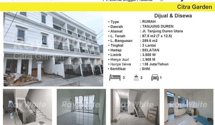 Rumah Baru 3 Lantai Modern, Siap Huni, Tanjung Duren