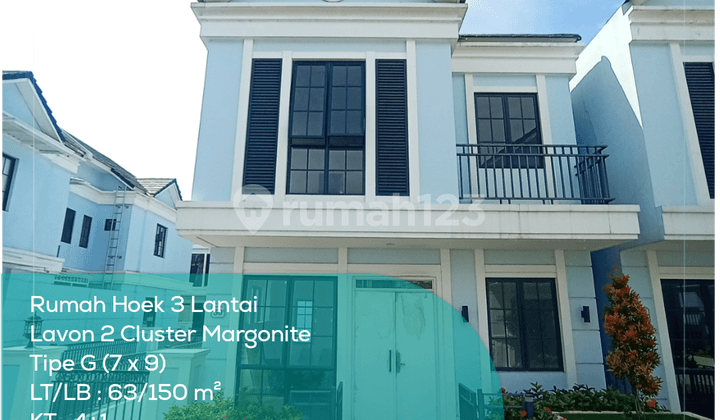 Dijual Rumah Hoek 3 Lantai Lavon 2 Cluster Margonite Tipe G 7x9