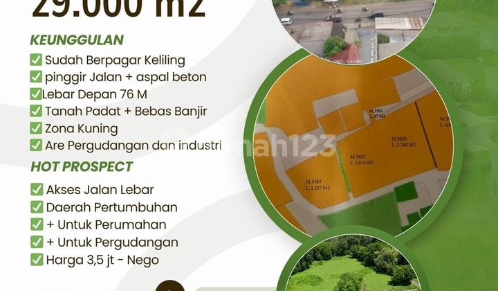 Tanah Strategis, 2,9 Ha, Bagus , di Parung, Bogor.