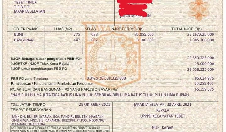 Di Jual Tanah Dan Bangunan Unit Usaha di Tebet Jaksel