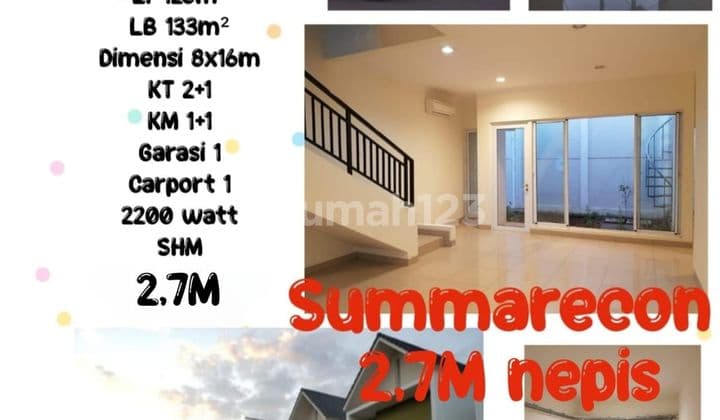 Rumah Summarecon di cluster amanda 2 Lantai SHM Bagus