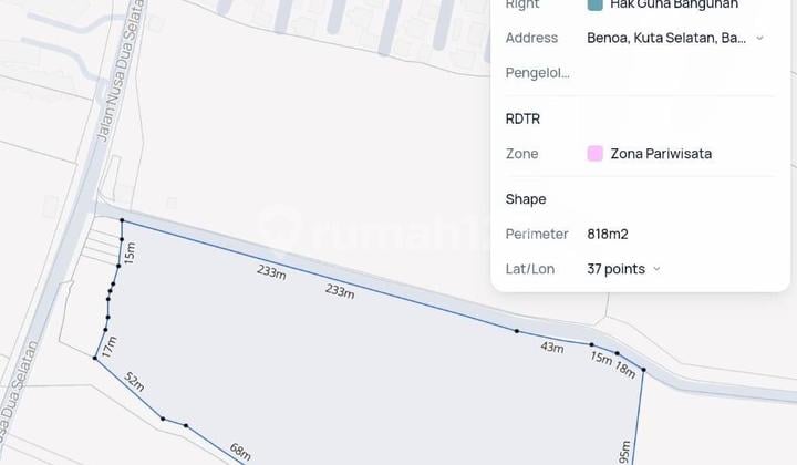 For sale land in a strategic location, 70 meters from Sunset Road. 2 minutes to Trans Studio Mall.