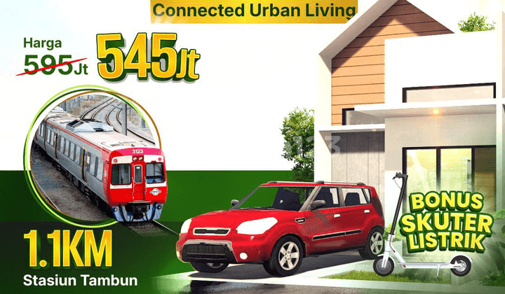 Rumah Townhouse 600 Juta SHM Dekat Stasiun KRL Tambun Selatan