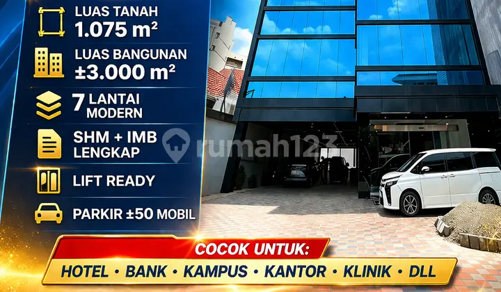 Dijual Gedung Baru 7 Lantai 3000 Mtr Tengah Kota di Menteng